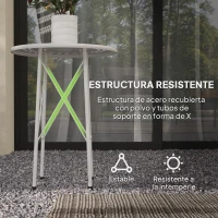 Outsunny Mesa de Jardín Redonda de Acero con Diseño de Flores y Hojas Patas Ajustables y Estructura en Forma de X Ø40x50cm Blanco(m-5)