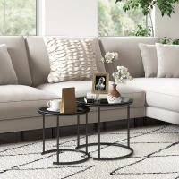 HOMCOM Nesting Tables Set of 2, Side End Table with Removable Tabletop Tray and Steel Frame for Living Room, Bedroom, Black(m-2)