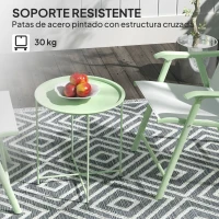 Outsunny Mesa de Jardín Redonda con Bandeja Extraíble Patas Ajustables y Acabado en Acero para Exterior Ø46x50 cm Verde(m-5)