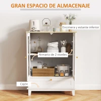 HOMCOM Aparador de Salón con Cajón y Estante Ajustable Aparador de 2 Puertas de Vidrio 68x35x85 cm Blanco y Roble(m-4)