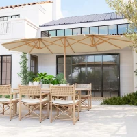 Outsunny Sombrilla Doble 4,55x2,65 m Sombrilla Grande con Manivela Manual Resistente al Agua y Protección Solar Crema(m-2)