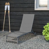 Outsunny Sonnenliege, 5-stufig verstellbare Rücklehne, atmungsaktiver Stoff, Aluminiumrahmen, Dunkelgrau, 195 x 66 x 34 cm(m-7)