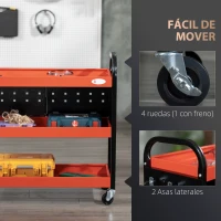 DURHAND Carro de Herramientas con 3 Estantes Paneles Perforados y Ruedas con Freno para Garaje Taller Almacén 75x35x80 cm Negro(m-5)