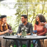 Outsunny Mesa Redonda para Jardín con Orificio para Sombrilla Encimera de Vidrio Estructura Metálica Ø96,5x71 cm Negro(m-6)
