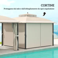 Outsunny Gazebo da Giardino 3.7 x 3 m con Zanzariera, Tende Laterali e Doppio Tetto, Beige(m-5)