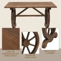 Outsunny Mesa de Jardín de Madera de Abeto con Patas en Forma de Rueda para Exterior e Interior 110x60x65 cm Acabado Carbonizado(m-5)