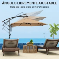 Outsunny Parasol de Jardín Excéntrico Sombrilla con Funda para Sombrilla Protección UV 50+ y Base Cruzada Ø290x243 cm Caqui(m-6)