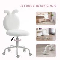 HOMCOM Krzesło Obrotowe z Uszami Królika, Biurowe na Kółkach, z Sztucznego Futra, Białe(m-6)