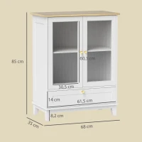 HOMCOM Aparador de Salón con Cajón y Estante Ajustable Aparador de 2 Puertas de Vidrio 68x35x85 cm Blanco y Roble(m-3)