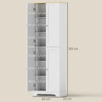 HOMCOM Alacena de Cocina Mueble Auxiliar de Cocina con 4 Puertas y Estantes Ajustables para Comedor Salón 60x30x183 cm Blanco(m-3)