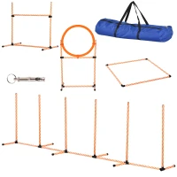 PawHut Conjunto de Treino de Agilidade para Cães de 4 Peças Kit Treino Agility para Cães com Slalom Área de Pausa Barreiras e Anel de Salto Laranja(m-11)
