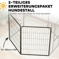 PawHut Zestaw 2 Paneli Rozszerzających dla Wybiegu Szczeniąt, Panele Ogrodzeniowe, Plac Zabaw dla Zwierząt, Ogrodzenie z Stali, Czarny(m-4)