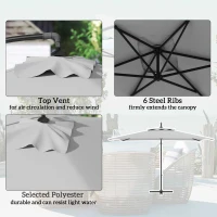 Outsunny 3(m) Cantilever Overhanging Parasol, with Cross Base - Light Grey(m-5)