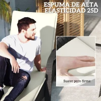 Outsunny 2 Cojines para Tumbonas de Jardín con Protección UV Resistentes a Salpicaduras 193x58x6 cm Crema(m-5)