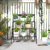 Outsunny Soporte para Plantas de Tres Niveles con Diseño en Escalera y Estructura Metálica Resistente para Interior y Exterior(m-8)