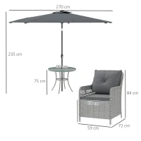 Outsunny 4 Seater Rattan Dining Set with Parasol & Cushions - Light Grey(m-3)