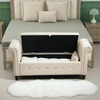HOMCOM Banqueta de Almacenaje con Reposabrazos Enrollados para Dormitorio Salón Pasillo 146,5x49x74,5 cm Beige(m-8)