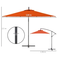 Outsunny 3(m) Cantilever Overhanging Parasol, with Cross Base - Orange(m-3)