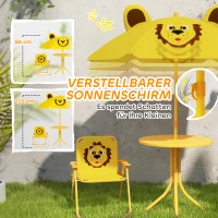 AIYAPLAY Gartenmöbel-Set für Kinder, Stühle, Tisch, Sonnenschirm, Löwen-Design, Gelb(m-5)