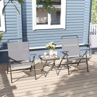 Outsunny Conjunto de 3 Piezas Mesa con Encimera de Cristal y Sillas Plegables con Respaldo Regulable para Terraza Exterior Gris(m-8)