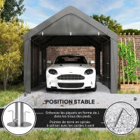 Outsunny Carport tente de garage 3 x 6 m avec parois latérales amovibles, 2 portes enroulables et 4 fenêtres, gris foncé(m-8)