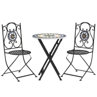 Outsunny Conjunto de Jardín de 3 Piezas con Mesa Redonda y Sillas Plegables y Patrón de Mosaico Geométrico Multicolor(m-11)