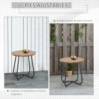 Outsunny Mesa Redonda de Jardín con Diseño de Listones y Patas Ajustables para Terraza Balcón y Jardín Ø49x48 cm Madera y Negro(m-5)