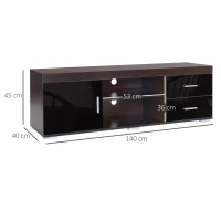 HOMCOM Móvel de TV com Armário Gavetas e Prateleiras Abertas com Altura Ajustável em 3 Níveis 140x40x45cm Nogueira e Preto(m-3)