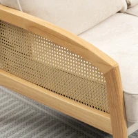 HOMCOM Sofá de 2 Plazas Tapizado en Chenilla con 2 Almohadas Lavables y Reposabrazos de Ratán Sintético 123x75x88 cm Beige(m-9)