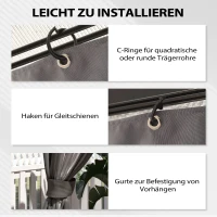 Outsunny Paviljoenzijwanden, 4 zijwandpanelen voor tuinpaviljoen, met ritssluiting, 3 x 3 m Paviljoen, Donkergrijs(m-6)