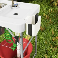 Outsunny Mesa Plegable para Camping con 2 Fregaderos Manguera de Drenaje Estación de Limpieza y Grifo Blanco(m-9)
