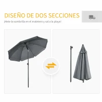 Outsunny Sombrilla de Playa con Protección UV50+ Mástil de Ø32 mm y Toldo Ajustable Ø180x209 cm Gris Oscuro(m-8)