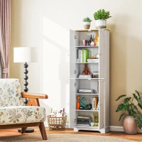 HOMCOM Alacena de Cocina Mueble Auxiliar de Cocina con 4 Puertas y Estantes Ajustables para Comedor Salón 60x30x183 cm Blanco(m-9)