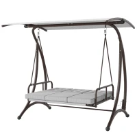 Outsunny Columpio de Jardín de 3 Plazas Convertible en Cama con Toldo Ajustable UPF30+ y Cojines 200x120x175 cm Gris Claro(m-11)