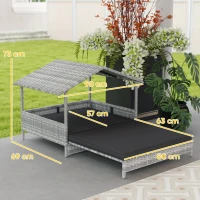 PawHut Extendable Elevated Dog Bed, Rattan Dog House, with Water-Resistant Roof, Removable Cushion, Charcoal Grey(m-3)