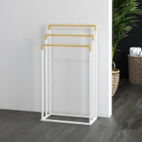 kleankin Toallero de Pie Escalonado con 3 Barras de Bambú y Marco de Acero para Baño Lavadero 45x22,5x86 cm Blanco y Natural(m-7)