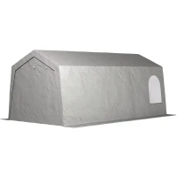 Outsunny Carpa de Almacenamiento Exterior 3x6 m con Tela PE Resistente al Agua y Rayos UV Puerta Enrollable y Ventanas Gris(m-10)