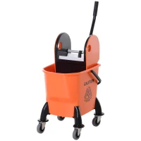 HOMCOM Mobilny Wiadro do Mopa z Wyciskarką, 26 L, Tworzywo Sztuczne, Kolor Pomarańczowy(m-1)