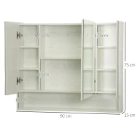 kleankin Armario de Baño con Espejo 3 Puertas Estante Ajustable y Compartimento 90x15x75 cm Blanco(m-3)