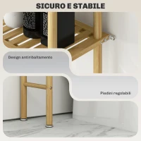 HOMCOM Mobile Sopra WC a 3 Ripiani a Doghe Salvaspazio in Bambù, 63.5x25.5x181 cm, color Legno(m-7)