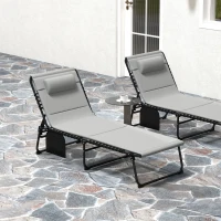 Outsunny Set of Two Reclining Sun Loungers - Light Grey(m-8)
