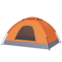 Outsunny 2 Person Camping Tent, Dome Tent with Zipped Doors, Storage Pocket, Portable Handy Bag, Orange(m-11)