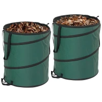 Outsunny Wodoodporne Worki Ogrodowe 2x160L z Uchwytami, Stabilne i Robuste do Liści Zielone(m-10)