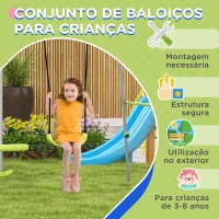 Outsunny Baloiço para Crianças Baloiço Jardim com 1 Baloiço Simples 1 Planador e Anti-UV 255x160x180 cm Cinza e Verde(m-8)