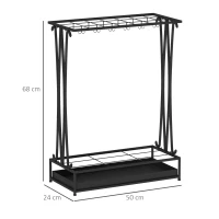 HOMCOM Paragüero Moderno de Acero con 21 Espacios y 24 Ganchos Bandeja Recogegotas Extraíble para Entrada 50x24x68 cm Negro(m-3)