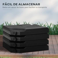 Outsunny Base para Sombrilla de 4 Piezas Rellenable con Arena 72 kg o Agua 56 kg para Jardín Patio Terraza Negro(m-7)