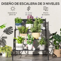 Outsunny Soporte para Plantas de Tres Niveles con Diseño en Escalera y Estructura Metálica Resistente para Interior y Exterior(m-4)