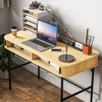 HOMCOM Bureau d'ordinateur table de bureau informatique portes à tambour à lattes 2 compartiments 120 x 60 cm ton chêne et noir(m-8)