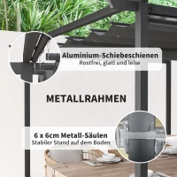 Outsunny 3 x 3 m Garten-Pergola mit verstellbarem Dach, Metallrahmen, UPF30+ Schutz, Sonnendach für Veranda, Terrasse, Dunkelgrau(m-5)