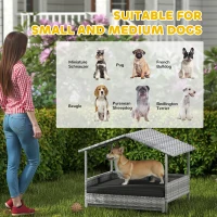 PawHut Extendable Elevated Dog Bed, Rattan Dog House, with Water-Resistant Roof, Removable Cushion, Charcoal Grey(m-7)